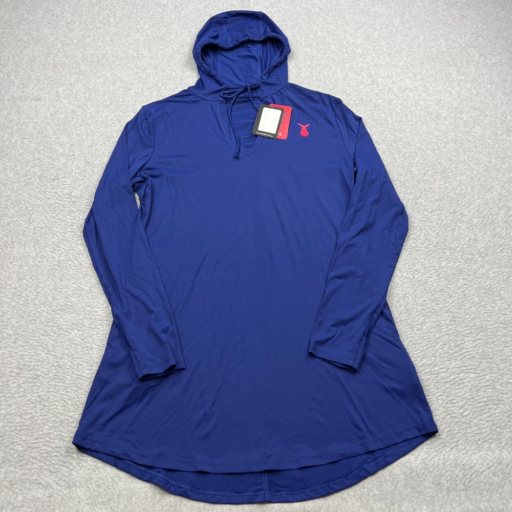 NEW Tunaskin Ahi Breeze Cover Up Dress Womens Medium Atlantic Blue Hooded V-Neck